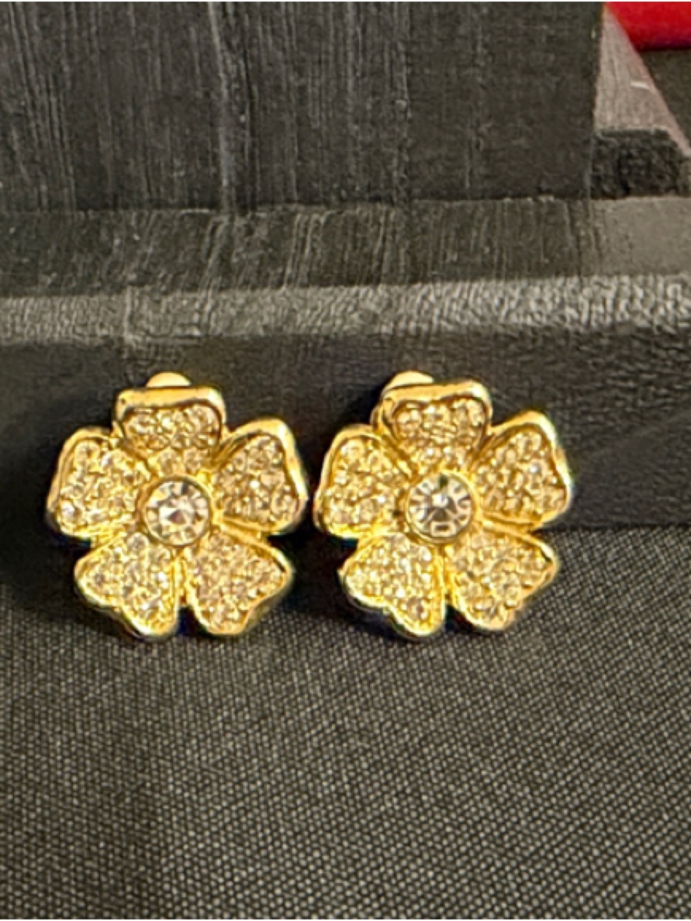 Joan Rivers Earrings- Vintage Signed Flower/Crystal Clip Earrings